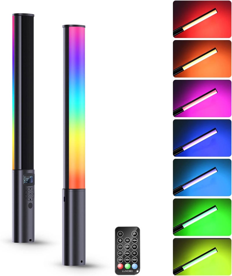LUXCEO RGB LED Video Light Wand, Handheld Photography Light Stick with Remote Control, Dimmable 2500K-6500K CRI97+ Full-Color LED Light with 2500mAh Built-in Battery, 12 Light Scenes - Image 1
